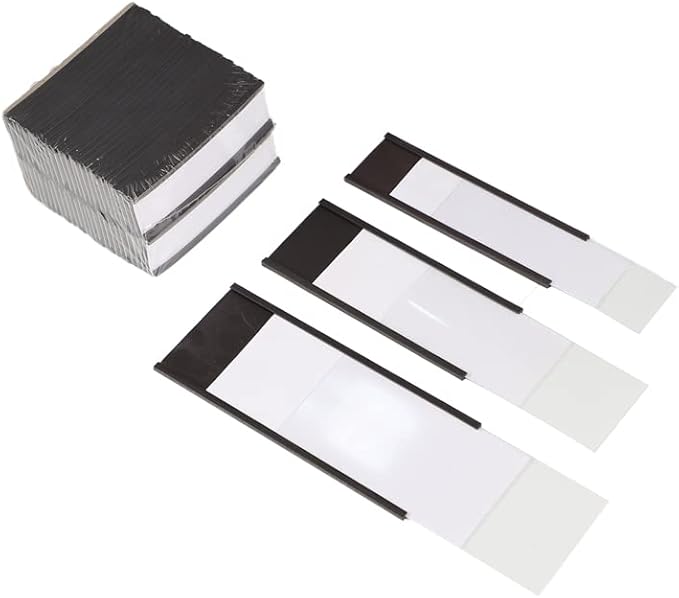 C Channel Magentic Label Holders 0.5x3 Inch with Paper Inserts and Clear Plastic Protectors,Magnetic Data Card Holders File Cabinet Labels,Pack of 50
