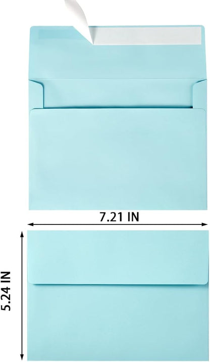 Wishop 100 Pack Light Blue A7 Envelopes Self-Adhesive 5x7 Envelopes for Invitations, 5x7 Greeting Cards (Light Blue, 5.24 x 7.21 Inches)
