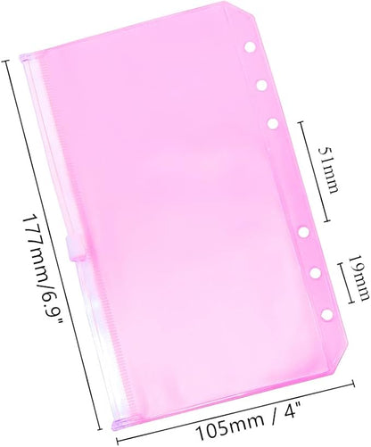Pink PVC Binder Pockets 12pcs A6 Binders Zipper Pouch Bag Loose Leaf 6 Holes PVC Zip Organizer Folder for Journal Budget Filing Pocket Bags