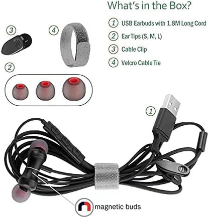 USB Earbuds Headphones for Computer, Noise-Isolation in-Ear Earphones with Microphones, USB DAC & 1.8M Cord, Universally Compatible with Laptop, Desktop PC, Mac, BSU-02B