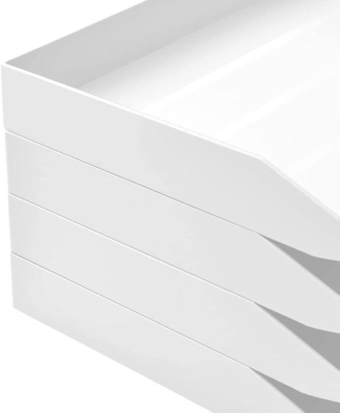 Acrimet Stackable Letter Tray 4 Tier Side Load, Plastic, Desktop File Organizer (White Color)