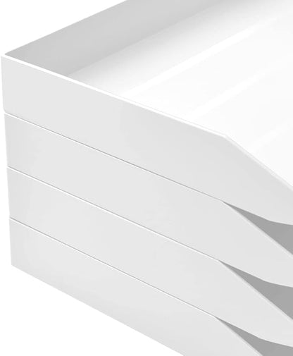 Acrimet Stackable Letter Tray 4 Tier Side Load, Plastic, Desktop File Organizer (White Color)