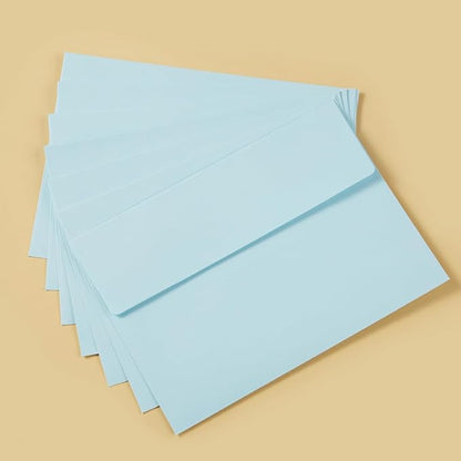 Wishop 100 Pack Light Blue A7 Envelopes Self-Adhesive 5x7 Envelopes for Invitations, 5x7 Greeting Cards (Light Blue, 5.24 x 7.21 Inches)