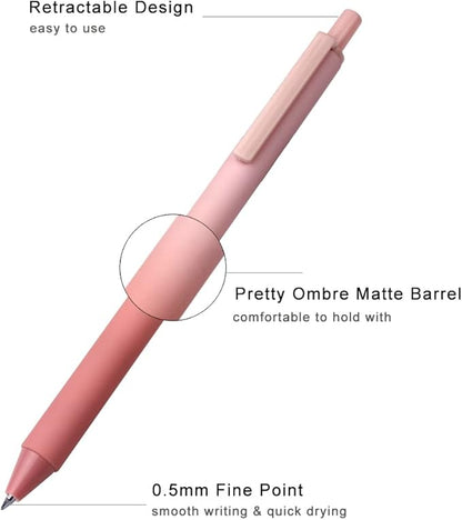 Retractable Gel Pens,8ct Black Ink 0.5mm Fine Point Pens Comfort Grip Smooth Writing Pens with Aesthetic Gradient Color Barrel for Journaling Note Taking Office School Supplies