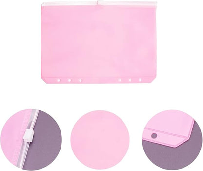 Pink PVC Binder Pockets 12pcs A5 Binders Zipper Pouch Bag Loose Leaf 6 Holes PVC Zip Organizer Folder for Journal Budget Filing Pocket Bags