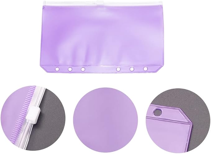 Purple PVC Binder Pockets 12pcs A6 Binders Zipper Pouch Bag Loose Leaf 6 Holes PVC Zip Organizer Folder for Journal Budget Filing Pocket Bags