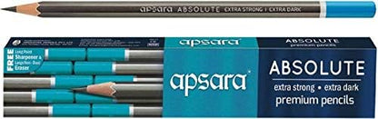 Apsara Absolute Extra Dark & Strong Premium Pencil | Set of 2 (20 Pencils) with 2 Eraser & 2 Sharpner