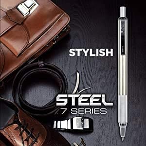 Zebra F-701 Metal Pen - Ballpoint Fine Point Stainless Steel - 0.8mm - Black Ink - Retractable Zebra Pens with 2 Black Ink Refills