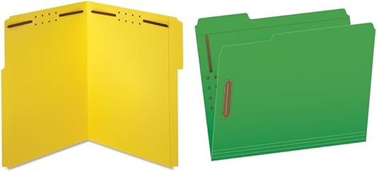 Pendaflex Fastener Folders Letter Size Bundle - Yellow 50pk 1/3 Cut 2 Fasteners (22940) and Green 50pk 2 Fasteners 1/3 Cut Assorted Tab Positions (22140GW)