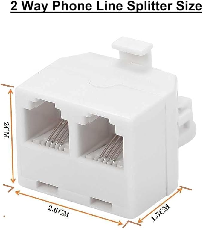 2 Way Telephone Splitter Wall Jack Adapter, 4 Pack, White, 1 Male to 2 Converter Cable RJ11 6P4C Telephone Adapter and Separator for Landline onto Wall Jack, Applied for Phone, Fax, Modem