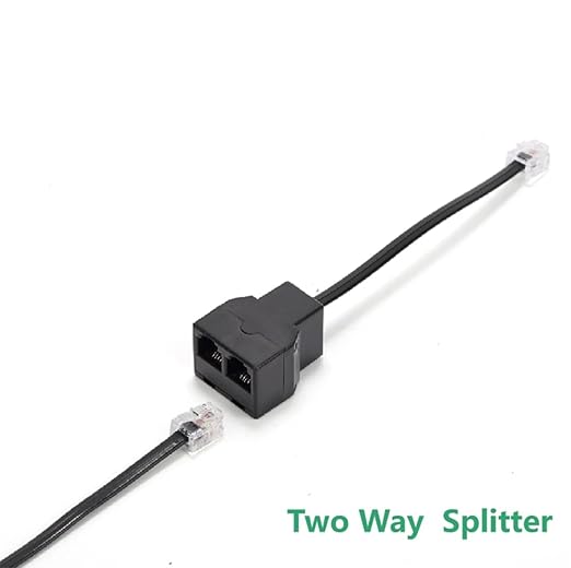 RJ11 Cable 2 Way Telephone Splitter 3 Pack, Black, Splitter 6P4C Connector Phone Line Cord Adapter with Cable for Landline Telephone Wire, Suitable for Telephone, Fax Machine