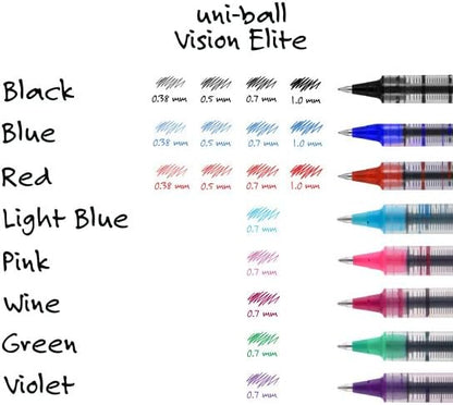 Vision Rollerball Pens, Violet Pens Pack of 12, Fine Point Pens with 0.7mm Medium Black Ink, Ink Black Pen, Pens Fine Point Smooth Writing Pens, Bulk Pens, and Office Supplies, Similar to Gel Pens