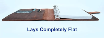 Fan&Ran Lined Leather Journal, 100 Sheets of College Ruled Paper 5.5"x8.5", 1" Rings Mini Binder, Interior Pockets, Refillable