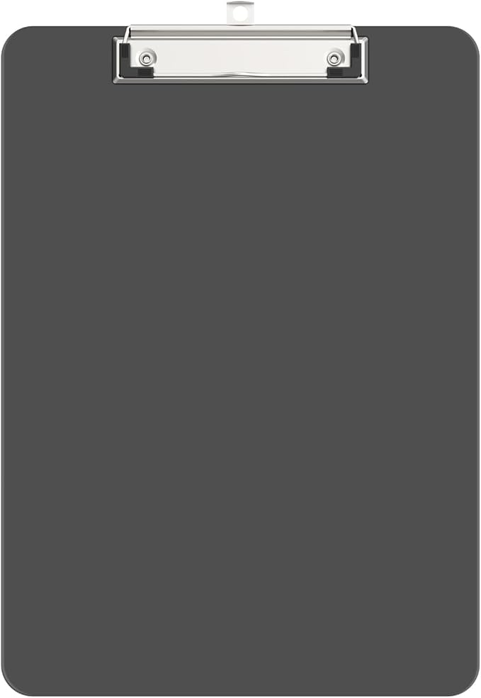Plastic Clipboards, A4 Grey Clip Board 8.5x11 for Classroom, Students, Kid, Woman, Size 9" x 12.5" with Low Profile Clip, Office & School Supply