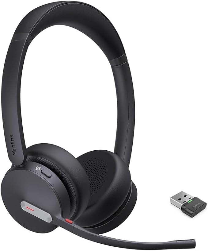 Yealink BH70 Wireless Bluetooth Headset with Microphone for Work, up to 35h Talking Battery Life, 3-Mic Noise Cancellation, 147g Lightweight Microsoft Teams Certified Headphone for Open Office, USB-A