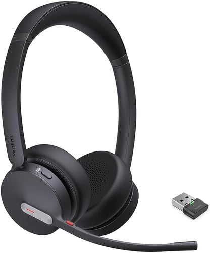 Yealink BH70 Wireless Bluetooth Headset with Microphone for Work, up to 35h Talking Battery Life, 3-Mic Noise Cancellation, 147g Lightweight Microsoft Teams Certified Headphone for Open Office, USB-A