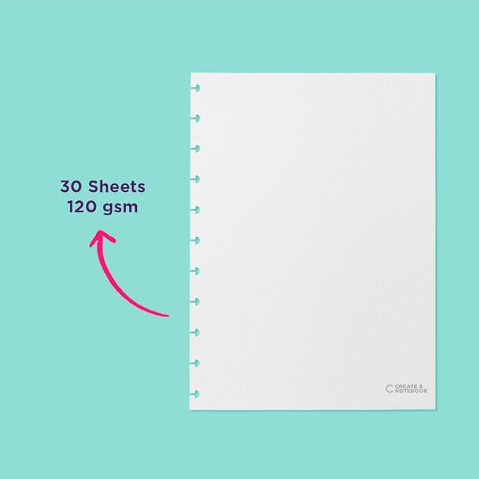 Discbound Notebook Refills Paper Dotted - Paper Size 7.87 x 10.82 inches for Custom Discbound Notebook, Planner or Daily Use – 90 GSM Custom Note-Taking System Discbound Inserts – 30 Sheets