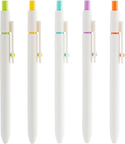 5PCS Zennyth Retractable Gel Pens Set, Quick Dry Black Ink Fine Point Roller Ball Gel Ink Pen for Smooth Writing (Pearl White)