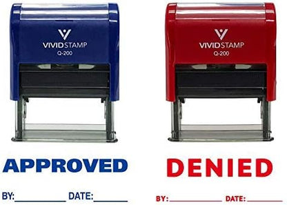 Approved/Denied by Date Self Inking Rubber Stamp - 2 Pack (Blue Ink/Red Ink) Medium