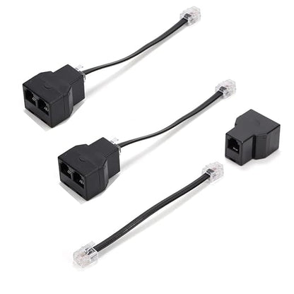 RJ11 Cable 2 Way Telephone Splitter 3 Pack, Black, Splitter 6P4C Connector Phone Line Cord Adapter with Cable for Landline Telephone Wire, Suitable for Telephone, Fax Machine
