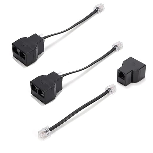 RJ11 Cable 2 Way Telephone Splitter 3 Pack, Black, Splitter 6P4C Connector Phone Line Cord Adapter with Cable for Landline Telephone Wire, Suitable for Telephone, Fax Machine