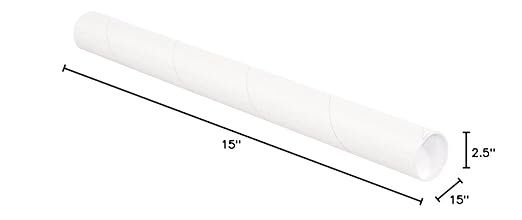 BOX USA BP2515W Mailing Tubes with Caps, 2-1/2" x 15", White (Pack of 34)