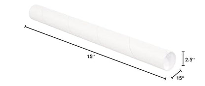 BOX USA BP2515W Mailing Tubes with Caps, 2-1/2" x 15", White (Pack of 34)