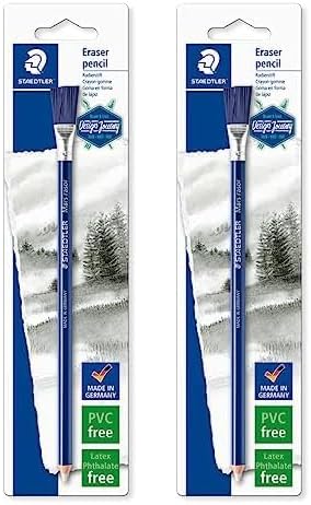 Staedtler Eraser Pencil with Brush, White, Blue, 1 Count (Pack of 2)