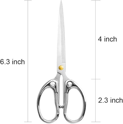 6.3" All Stainless Steel Office Scissors,Ultra Sharp Blade Shears,Sturdy Sharp Scissors for Office Home School Sewing Fabric Craft DIY Multipurpose Scissors Sliver