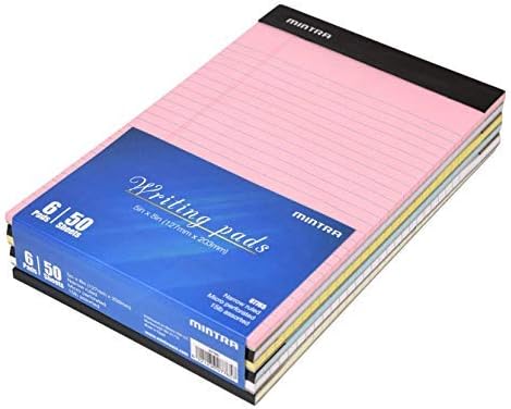 Mintra Office Legal Pads, ((Basic 6pk - (Pastel Set #2), 5in x 8in, Narrow Ruled)), Narrow Ruled, 50 Sheets per Notepad, Micro perforated Writing Pad, Notebook Paper for School, College, Office, Work