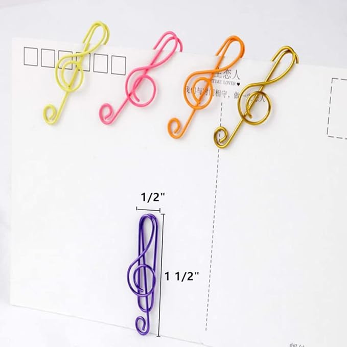 100 Pieces Music Paper Clips 6 Colors, Music Bookmark Metal Paper Clips Musical Notes Clips,for Office School Stationery Supplies
