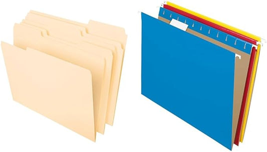 Pendaflex File Folders, Letter Size, 8-1/2" x 11", Classic Manila & Recycled Hanging Folders, Letter Size, Assorted Colors, 1/5 Cut, 25/BX (81612)