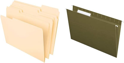 Pendaflex File Folders, Letter Size, 8-1/2" x 11", Classic Manila & Recycled Hanging Folders, Legal Size, Standard Green, 1/3 Cut, 25/BX (81621)