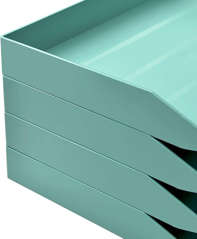 Acrimet Stackable Letter Tray 4 Tier Side Load, Plastic, Desktop File Organizer (Solid Green Color)