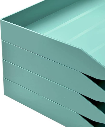 Acrimet Stackable Letter Tray 4 Tier Side Load, Plastic, Desktop File Organizer (Solid Green Color)