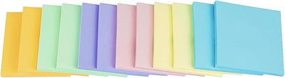(12 Pack) Sticky Notes 3x3, Pastel Post Stickies Colorful Super Sticking Power Memo Pads, 6 Colors, Strong Adhesive