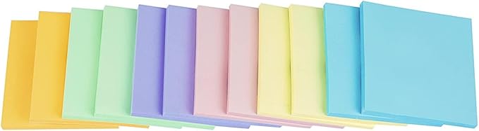 (12 Pack) Sticky Notes 3x3, Pastel Post Stickies Colorful Super Sticking Power Memo Pads, 6 Colors, Strong Adhesive