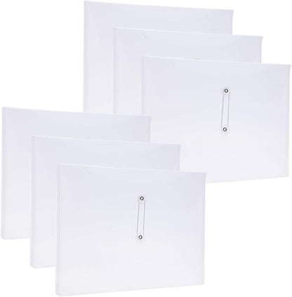A4 Letter Size Plastic Poly Envelopes with Button and String Tie Closure, 1-1/4" Expansion Clear File Folders Side Loading Documents Organizer for Home School and Office Supplies (6)