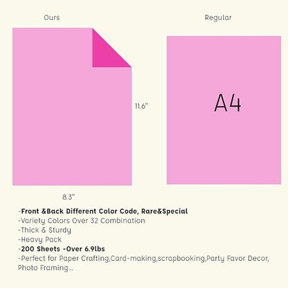 200 Colored Cardstock Paper,Colorful Card Stock 250 GSM Heavy Weight Craft Paper Pack for DIY Art, Scrapbook, Paper Crafting,School Supplies (200)