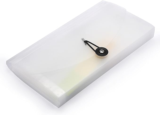 BTSKY Expanding File Folder –New 13 Pockets Small Accordion File Folder Expandable Card Ticket Holder File Storage Folder Check Bill File Folder Plastic Wallet Case (White Translucent)