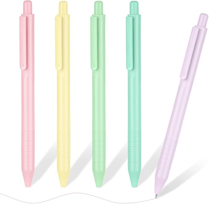 AUAUY Writing Instrument, 5PCS Retractable Gel Pens, Medium Point Quick Dry Gel Ink Pen, Macaron Colored Ink for Writing, Journaling, Note Taking, School, Office, Home
