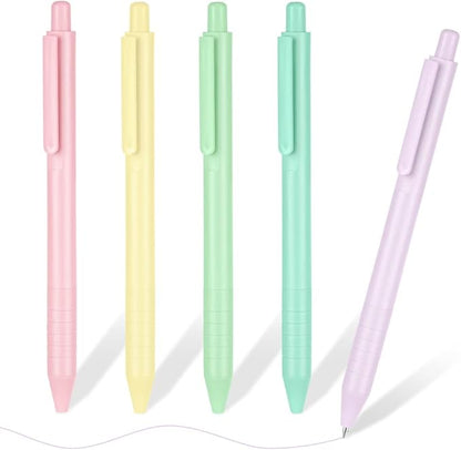 AUAUY Writing Instrument, 5PCS Retractable Gel Pens, Medium Point Quick Dry Gel Ink Pen, Macaron Colored Ink for Writing, Journaling, Note Taking, School, Office, Home