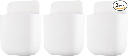 3 Pcs Remote Control Holder, Wall Mount Pen Holder Hole-Free Self Adhesive Phone Charging Organizer Pencil Storage Containers for Home Office School Supply Orgaizer (White