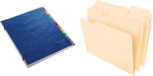 Pendaflex Daily A-Z Indexing Midnight Blue Desk File/Sorter,(11015) 1 EA & File Folders, Letter Size, 8-1/2" x 11", Classic Manila, 1/3-Cut Tabs in Left, Right, Center Positions, 100 Per Box (65213)