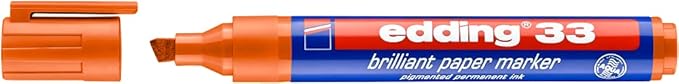 edding 33 brilliant paper marker - orange - 1 waterproof permanent marker - chisel nib 1-5 mm - vibrant colours - lightfast marking on paper, card, cardboard, plastic, metal and glass