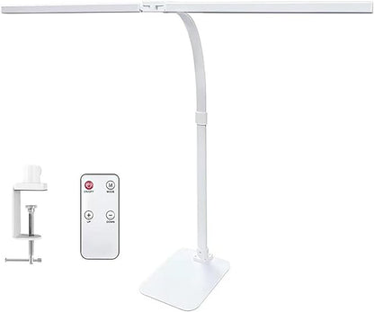 Double Head LED Desk Lamp with Anti-Glare Cover Tall Desk Lamps for Home Office 24W Brightest Computer Desk Light Office Lamp for Workbench Drafting Architect Study Reading with Clamp and Base