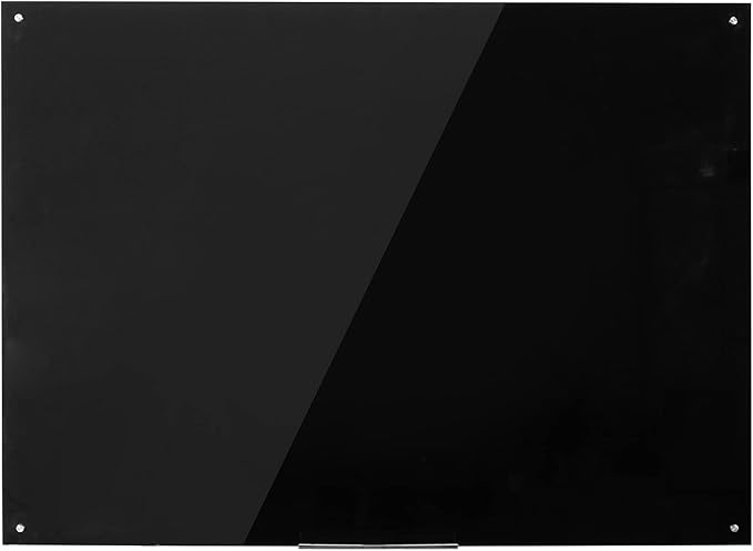 Magnetic Black Glass Board with Eraser Frameless Tempered Glass Dry Erase Blackboard with Marker Tray for Interactive Office, Wall Mounted Frosted Black Glass Board, 48" x 36"