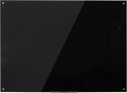Magnetic Black Glass Board with Eraser Frameless Tempered Glass Dry Erase Blackboard with Marker Tray for Interactive Office, Wall Mounted Frosted Black Glass Board, 48" x 36"