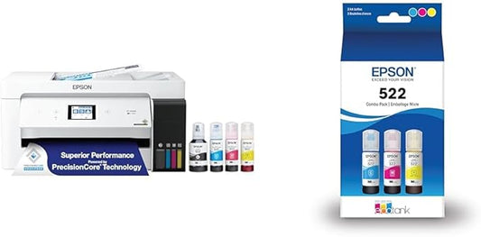 Epson EcoTank ET-15000 Wireless Color All-in-One Supertank Printer with Scanner & 522 EcoTank Ink Ultra-high Capacity Bottle Color Combo Pack (T522520-S) Works with EcoTank ET-2720