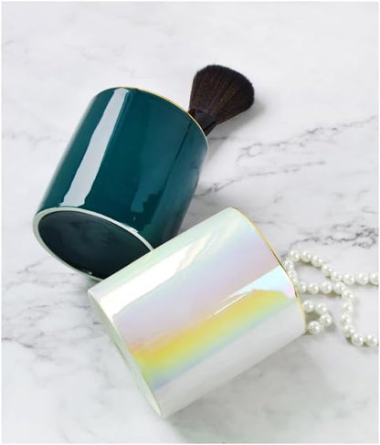 Ceramic Iridescent Pen Holder for Girls and Woman Durable Desk Organizer & paper clip for Office, Classroom, Home